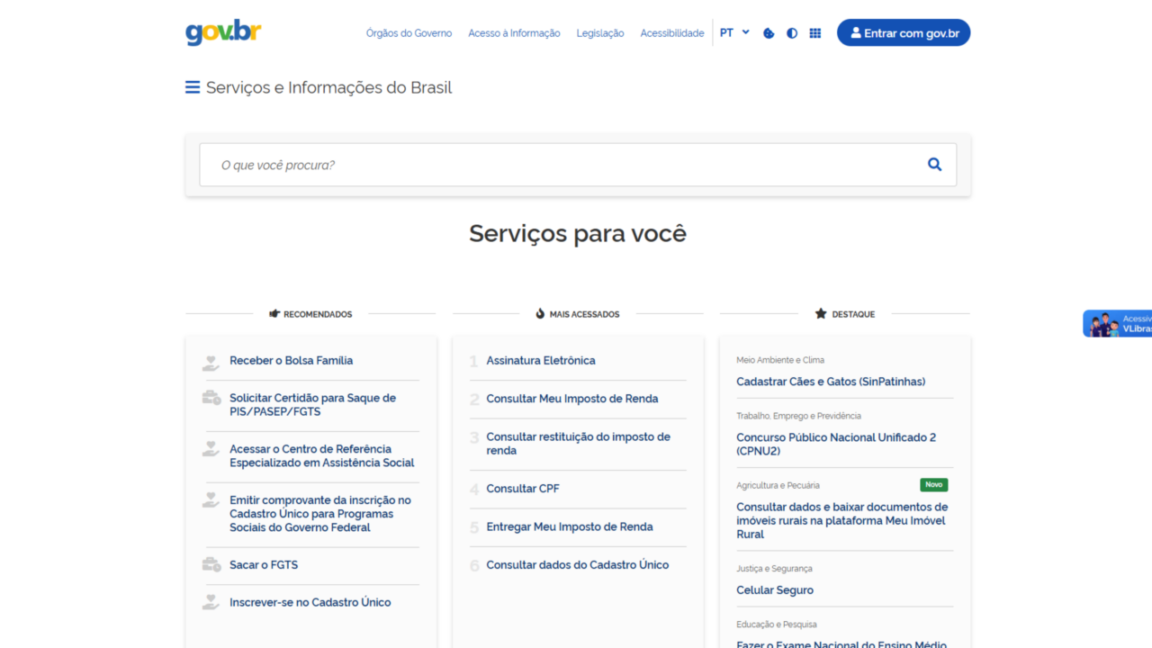 Benefícios e outros serviços podem, em sua maioria, ser consultados pelo gov.br - Reprodução/Gov.br
