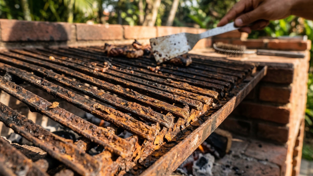 O acúmulo de sujeira e gordura pode levar ao enferrujamento da sua grelha