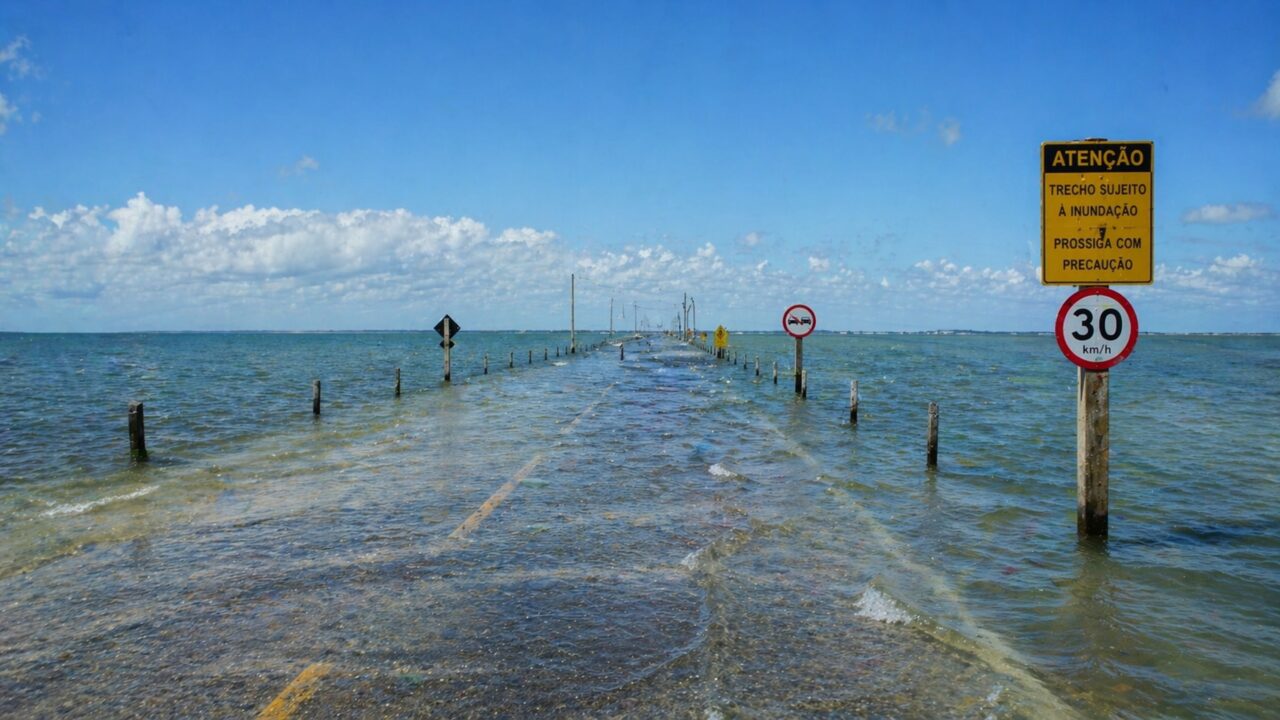 A estrada no meio do oceano que só aparece na maré baixa e intriga quem tenta atravessar