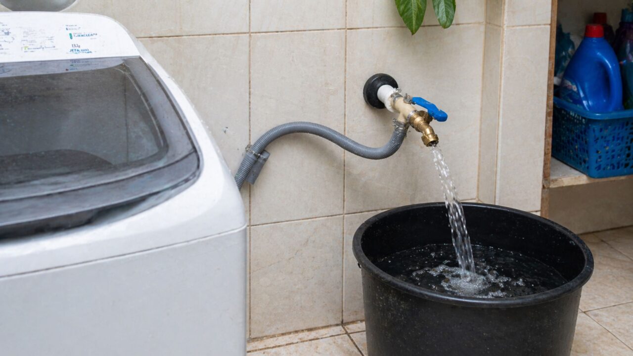 Um sistema automático para aproveitar a água da máquina de lavar e reduzir o desperdício em casa