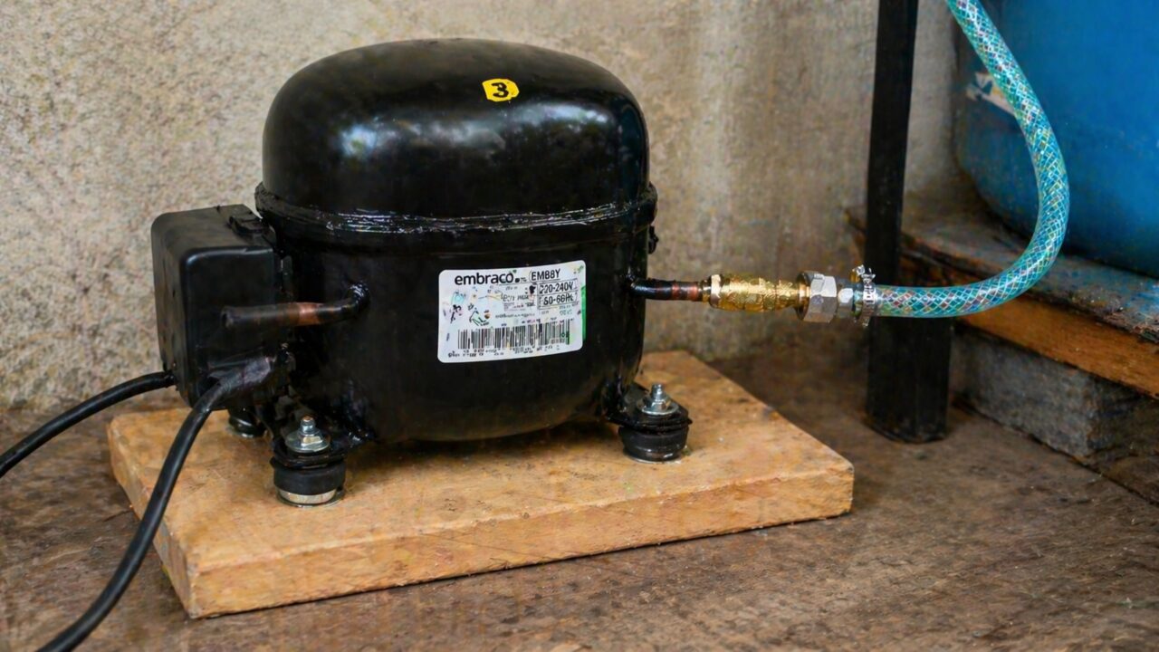 Compressor caseiro silencioso feito com motor de geladeira chama atenção pela eficiência e baixo ruído
