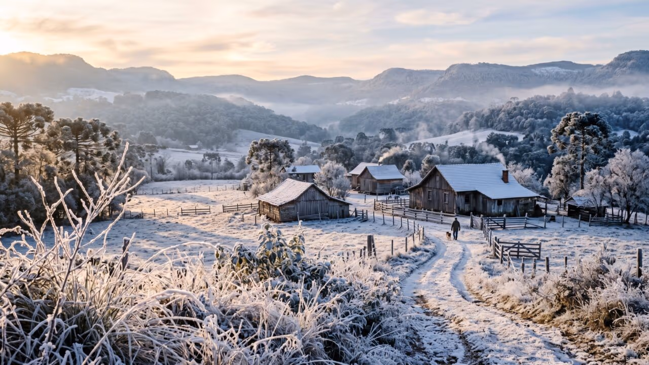 A cidade mais fria do Brasil, a 1.425 metros de altitude: única do país com 50 geadas por ano e cascata que vira escultura de gelo