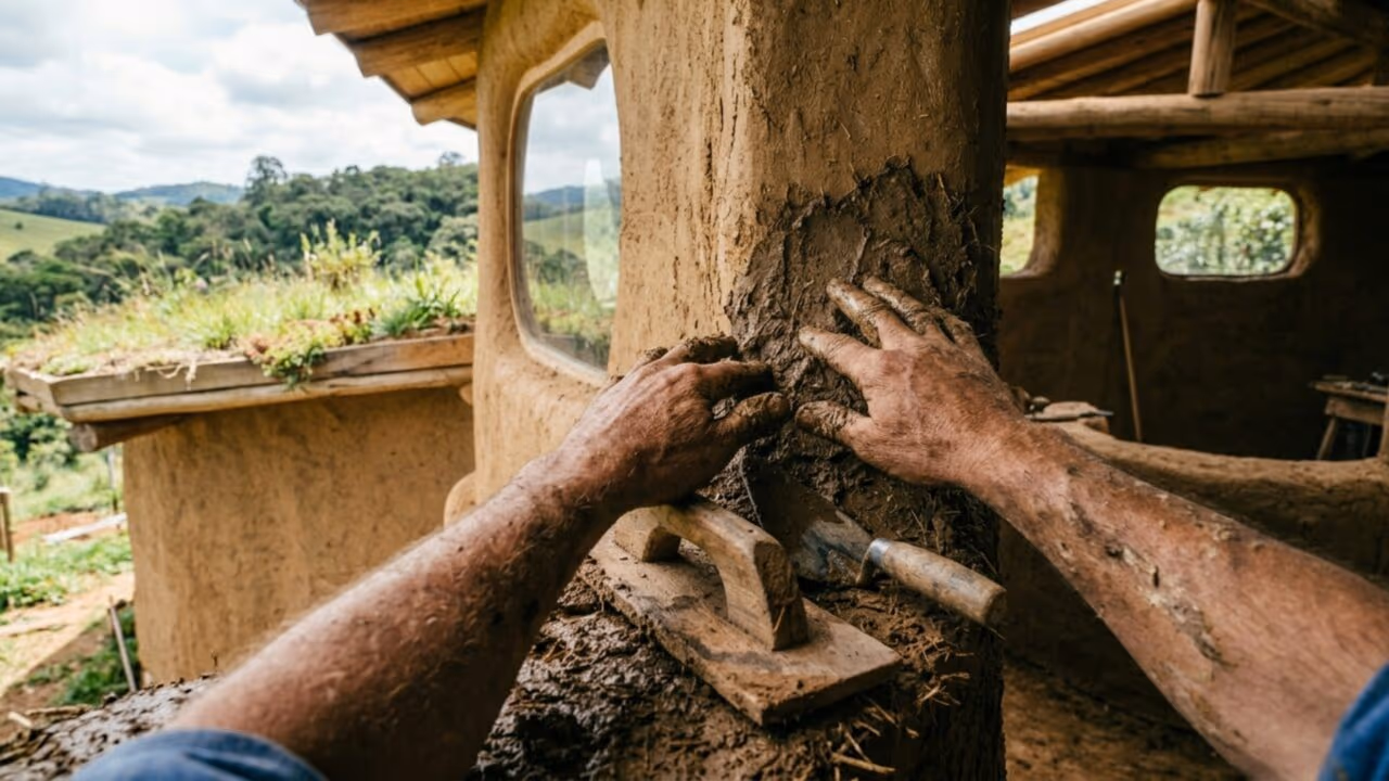 Dois homens constroem casa de terra no Paraná e obra é uma das mais inteligentes do Brasil