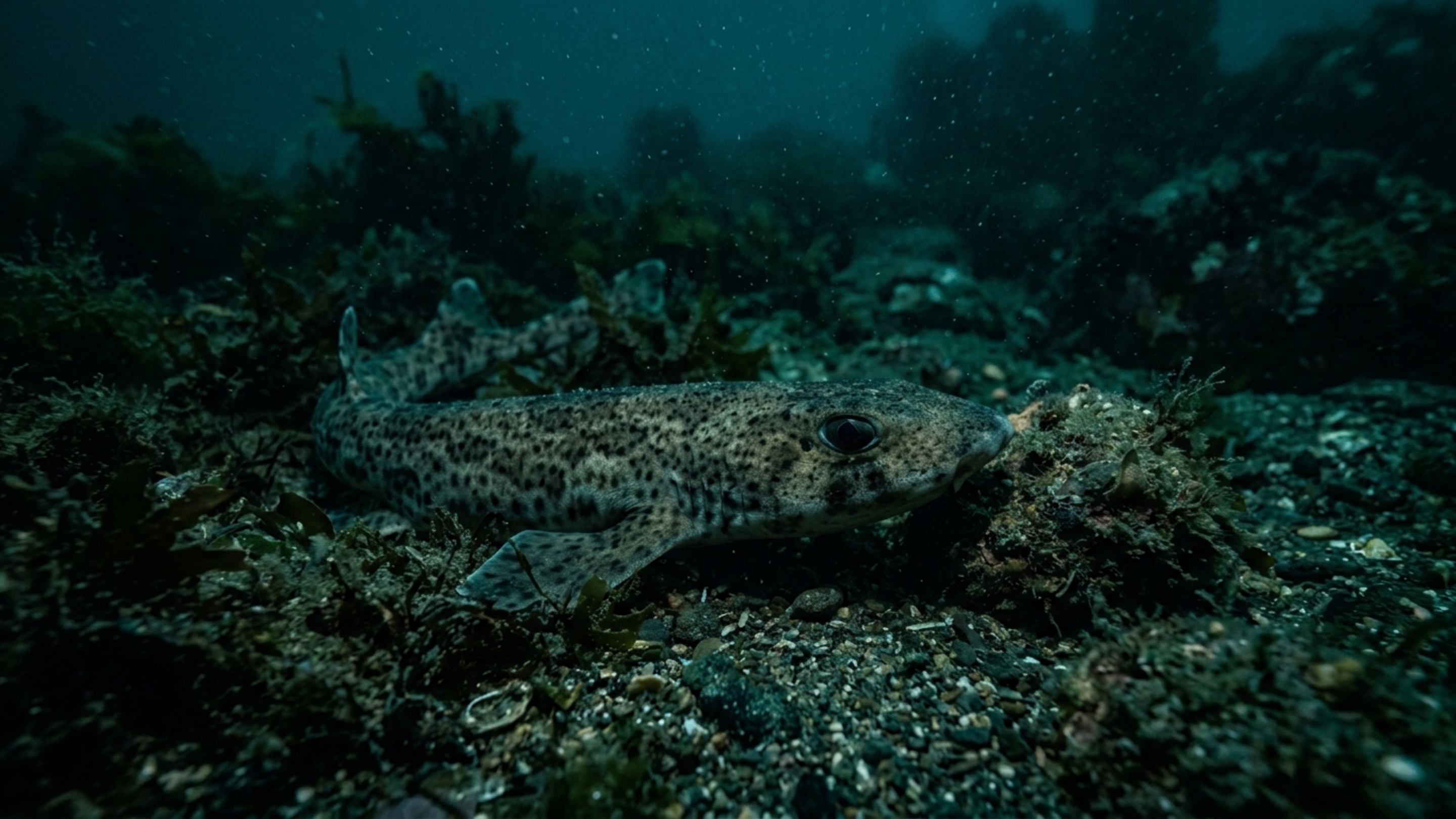 Câmera subaquática flagra tubarão-gato descansando calmamente em banco de areia
