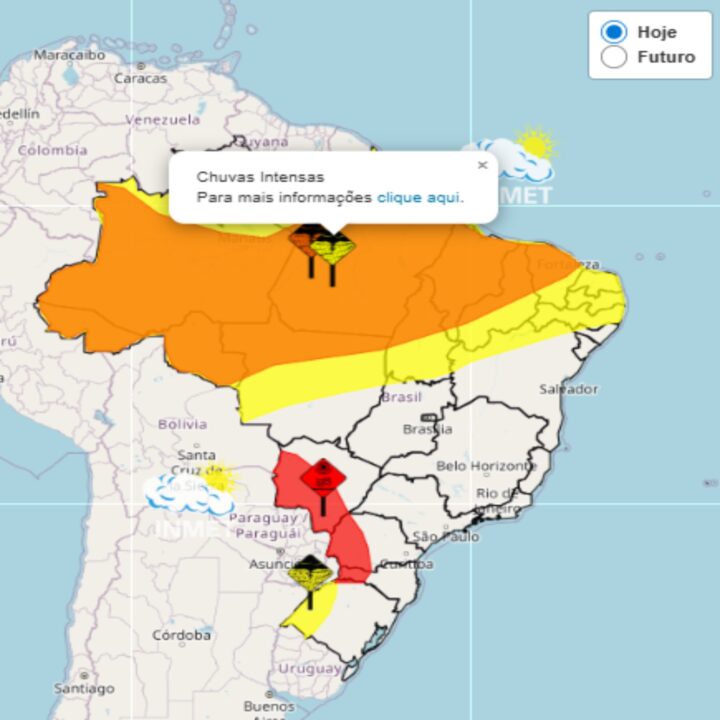 Alerta Inmet para fortes chuvas nessa 2°feira, 20, em várias regiões do Brasil