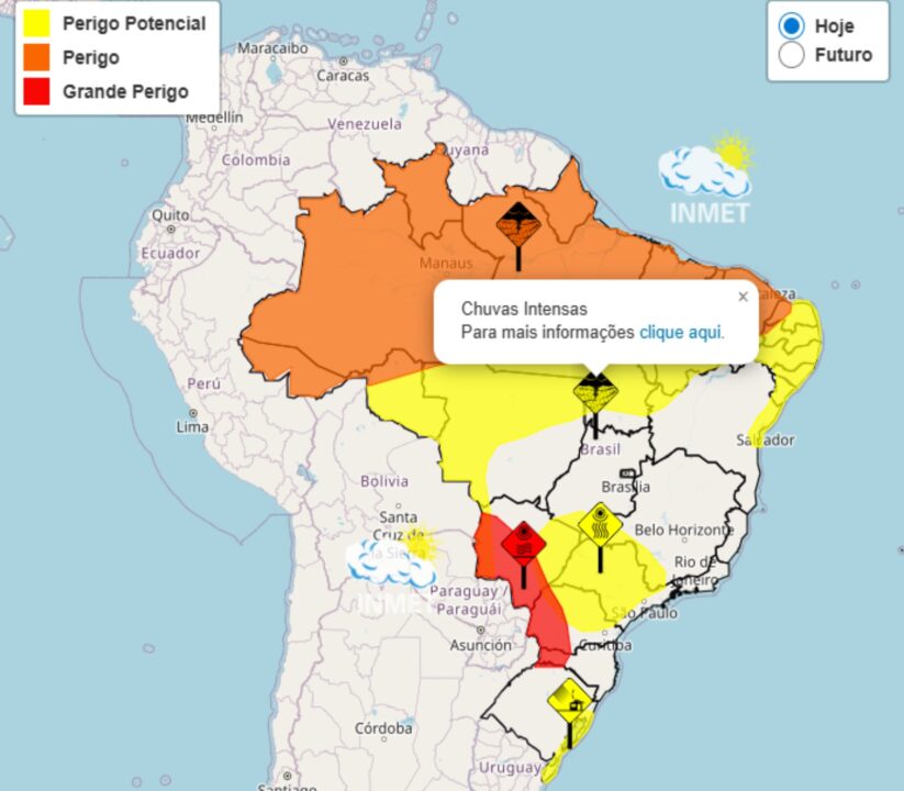 Alerta Inmet para fortes chuvas nessa 4°feira, 22; veja as regiões