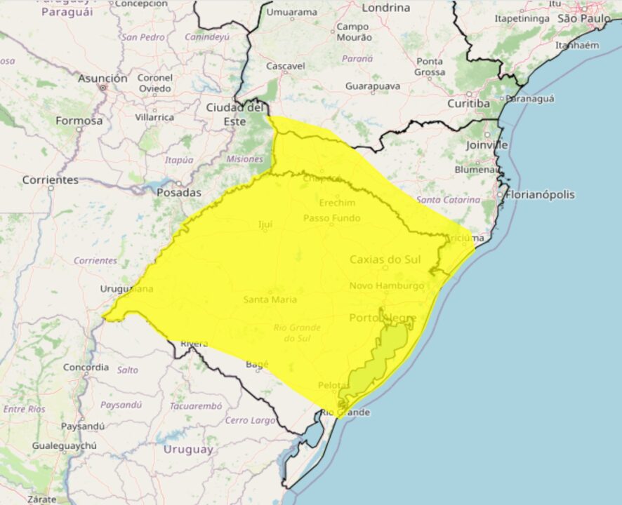 Alerta do Inmet de tempestade severa no sul do Brasil nesta 5°feira, 23