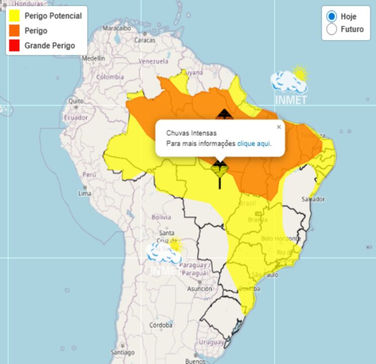 Alerta do Inmet para fortes chuvas em quase todo o Brasil nesta 5°feira, 02