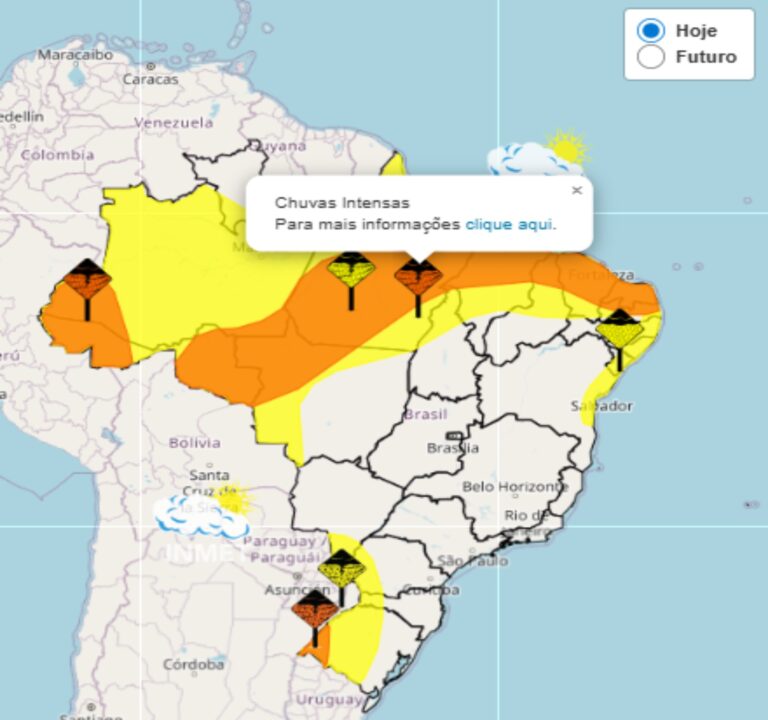 Alerta do Inmet para fortes chuvas em várias regiões do Brasil no dia 15