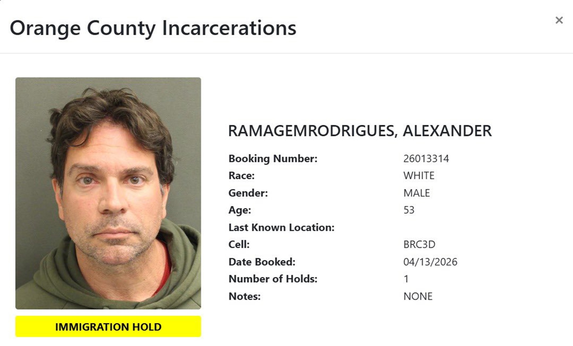 A foto de Ramagem após ser detido pelo ICE