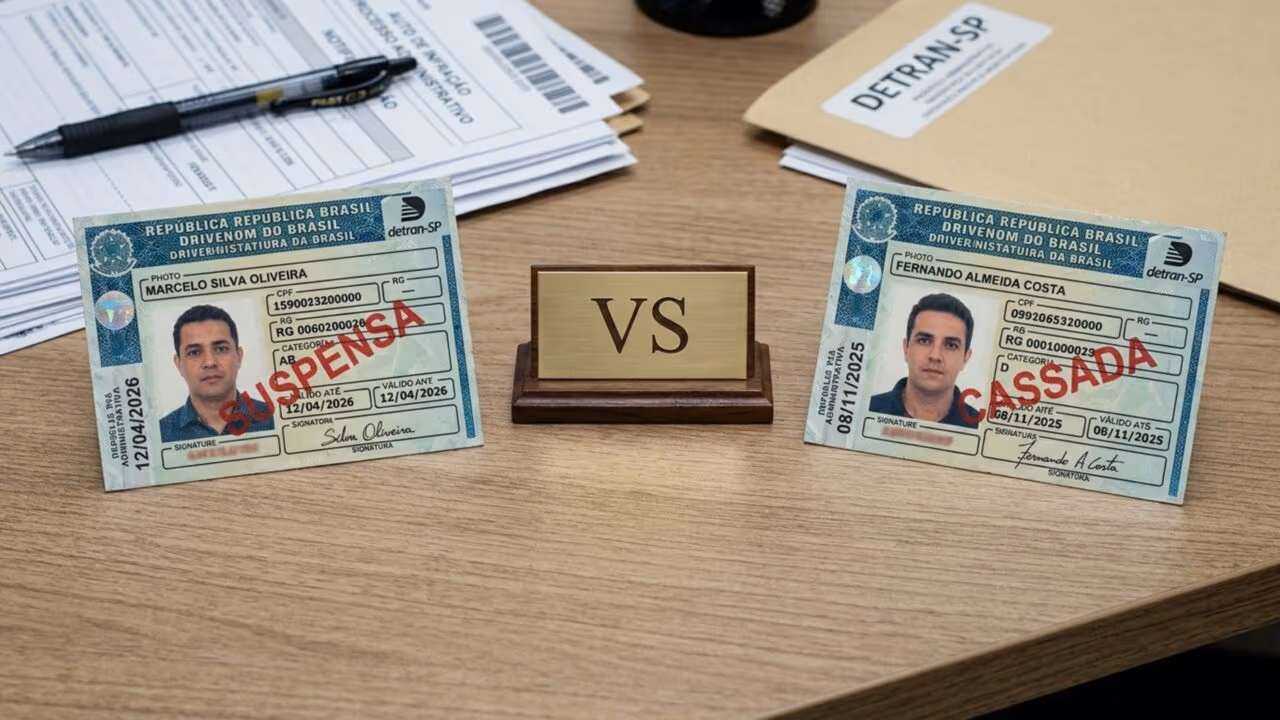 Qual é a diferença entre CNH cassada e suspensa e o que o motorista não pode fazer durante a penalidade