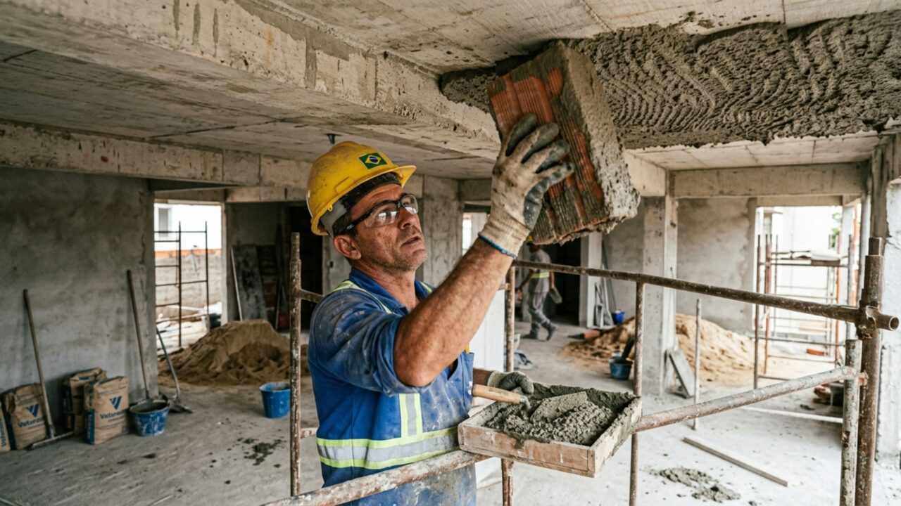 Pedreiro revela técnica de chapiscar laje que choca o mundo da construção civil
