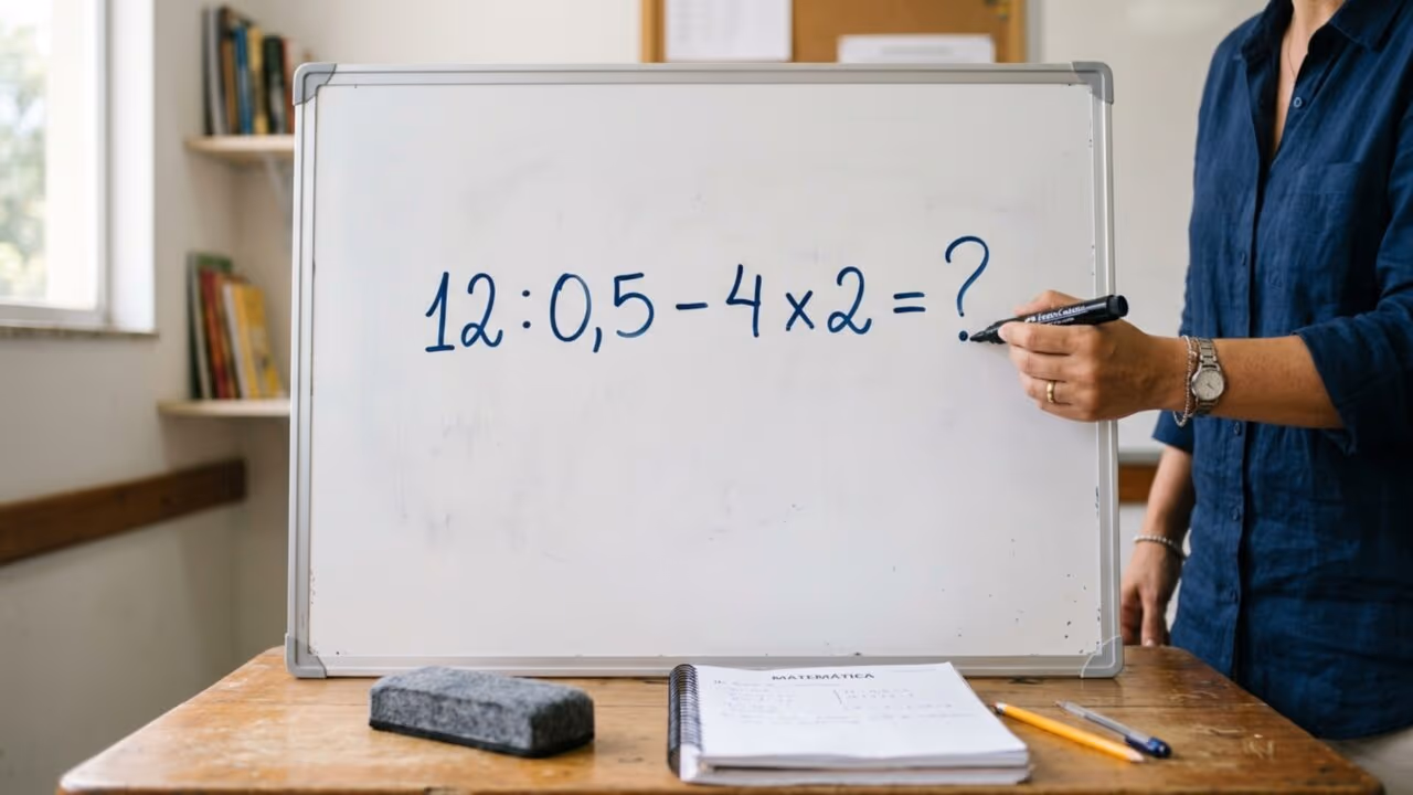 Quanto é 12 ÷ 0,5 – 4 × 2? A conta que divide por 0,5 e aumenta o resultado