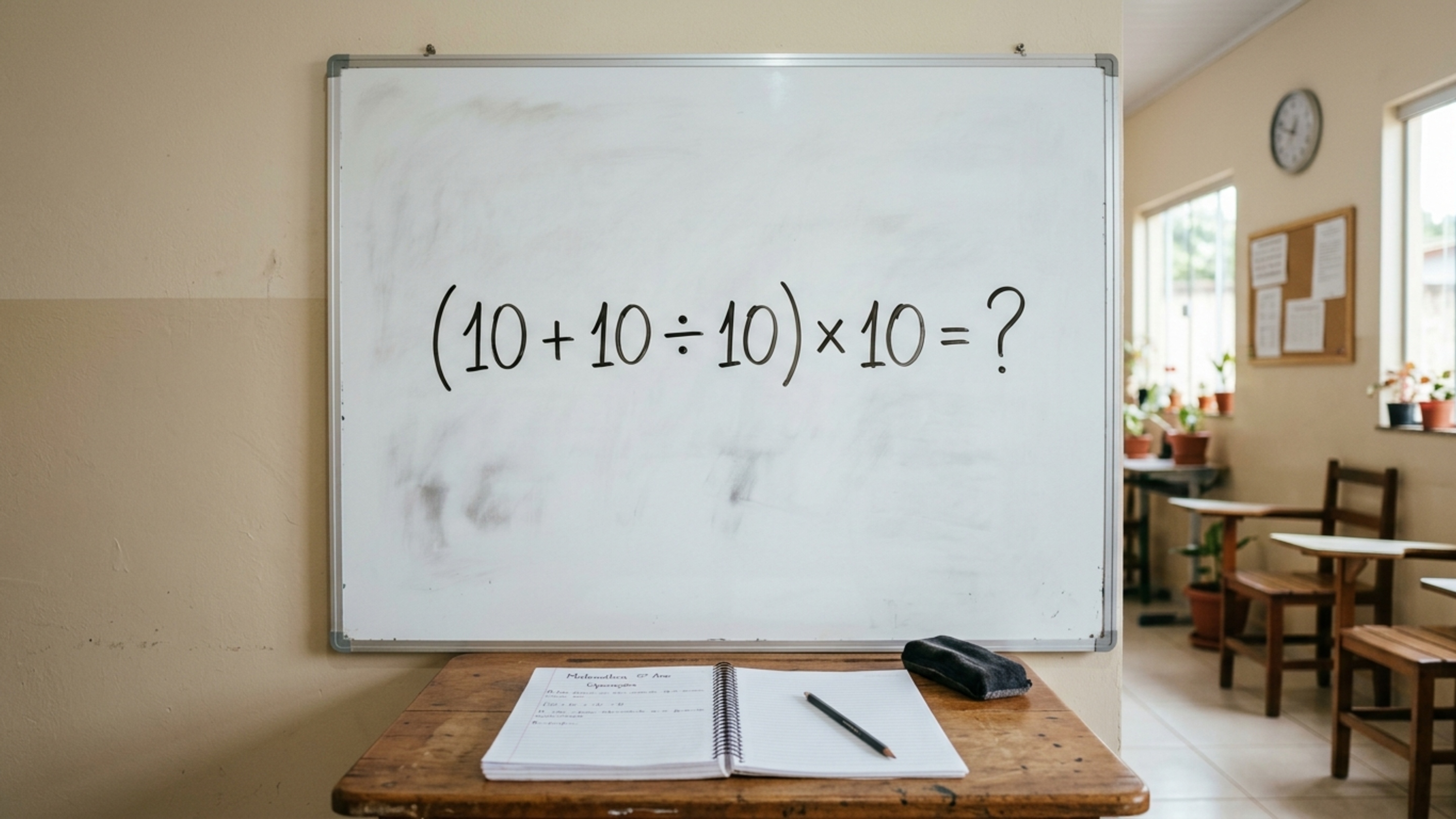 Muita gente trava na conta (10 + 10 ÷ 10) × 10 por um simples detalhe