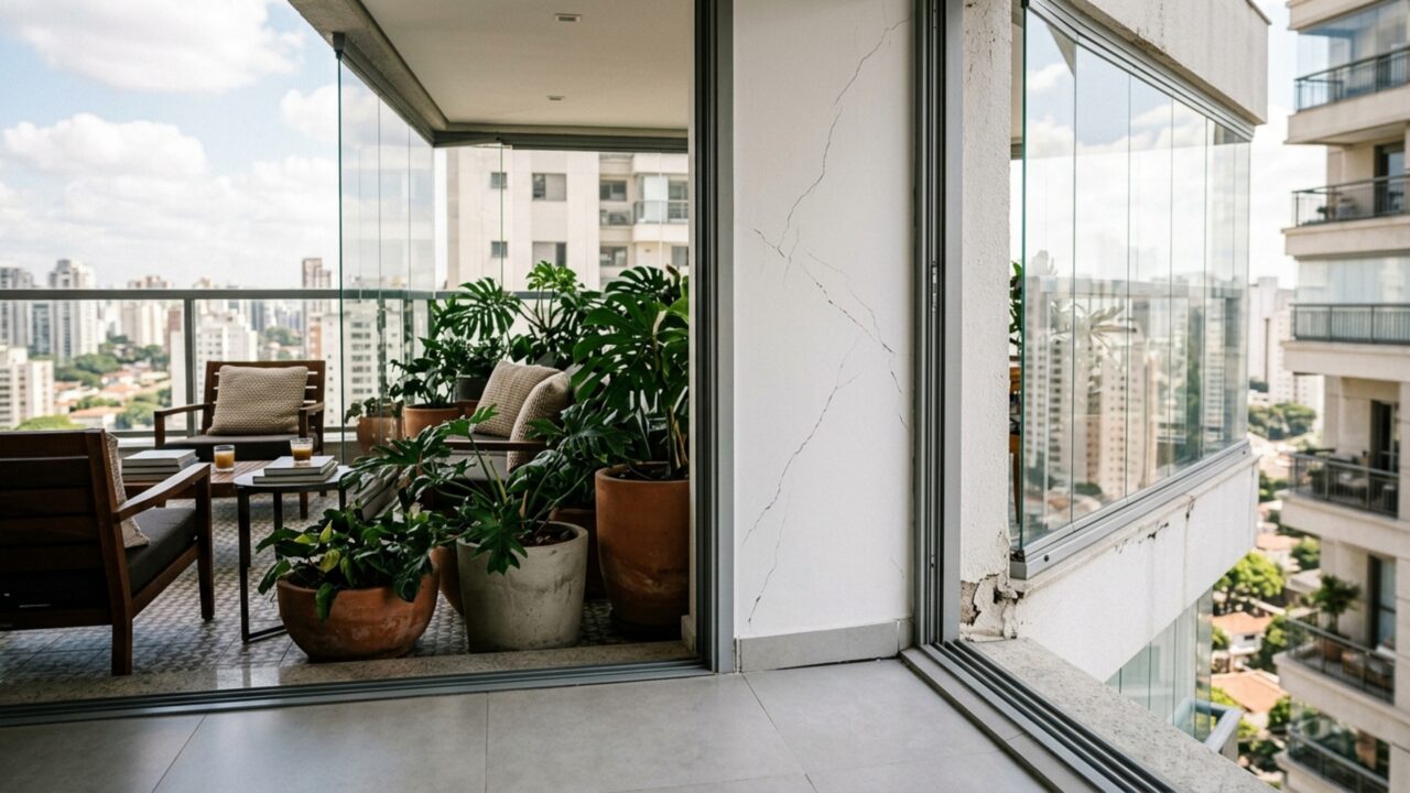 O risco de colapso estrutural que as pessoas ignoram ao fechar a varanda do apartamento com cortinas de vidro