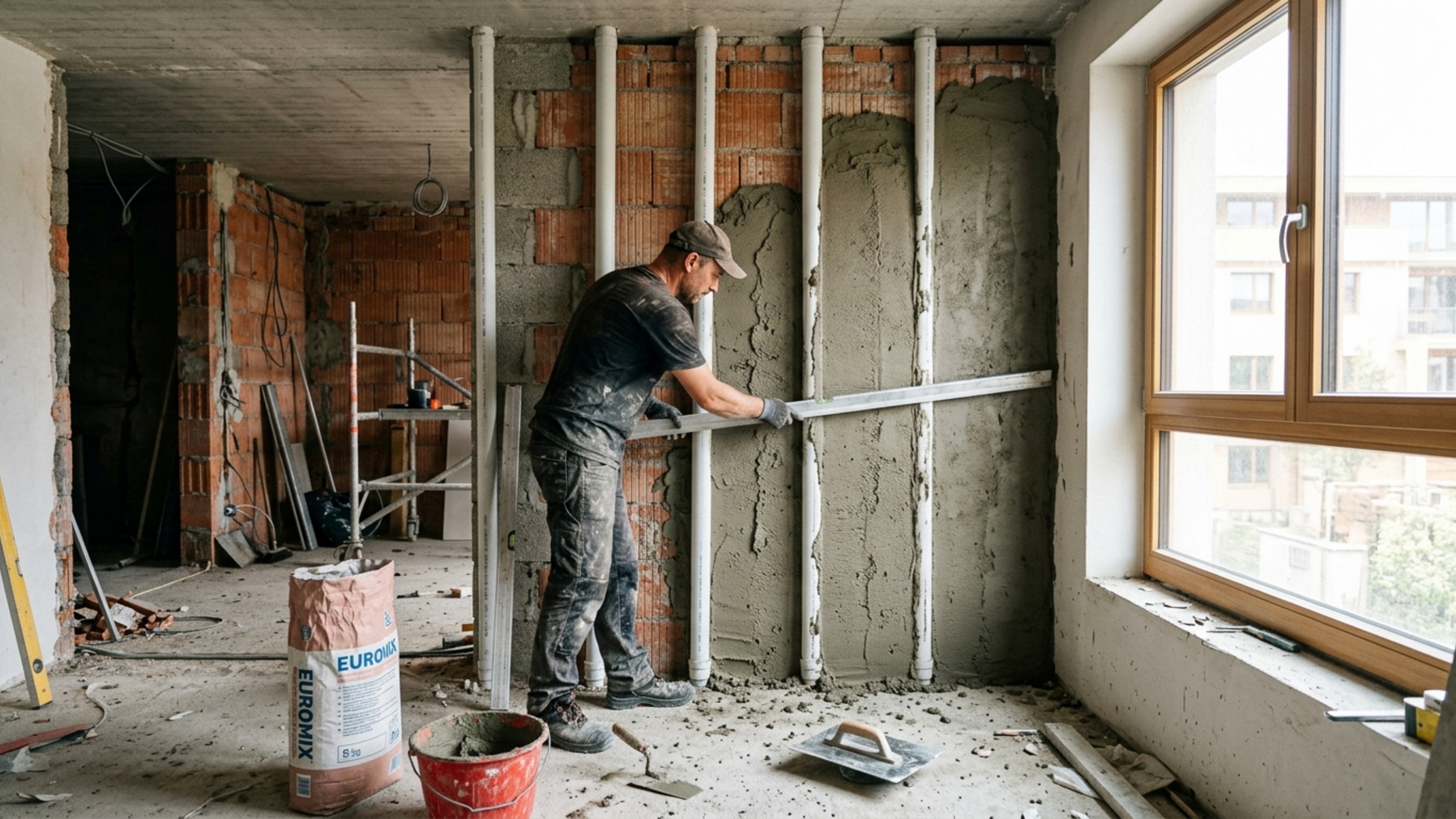 Pedreiro revela a forma mais fácil do mundo de rebocar uma parede