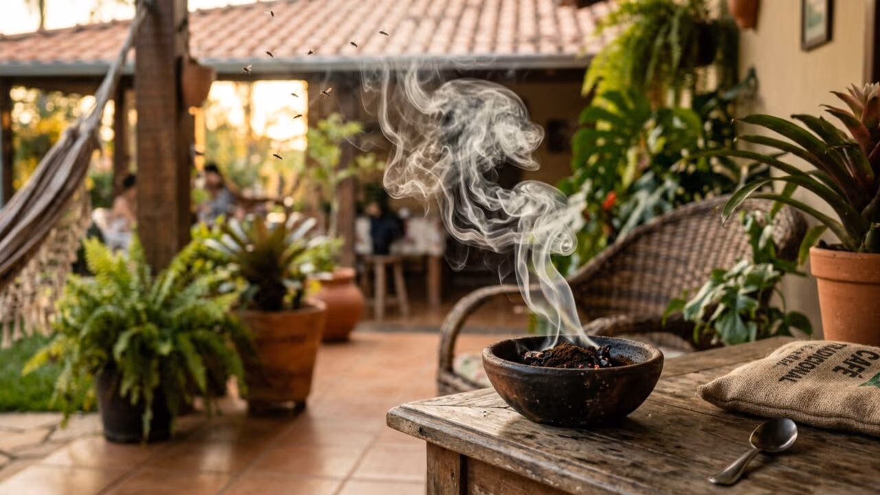 O repelente de fumaça com borra de café que pode afastar mosquitos da varanda quase na hora