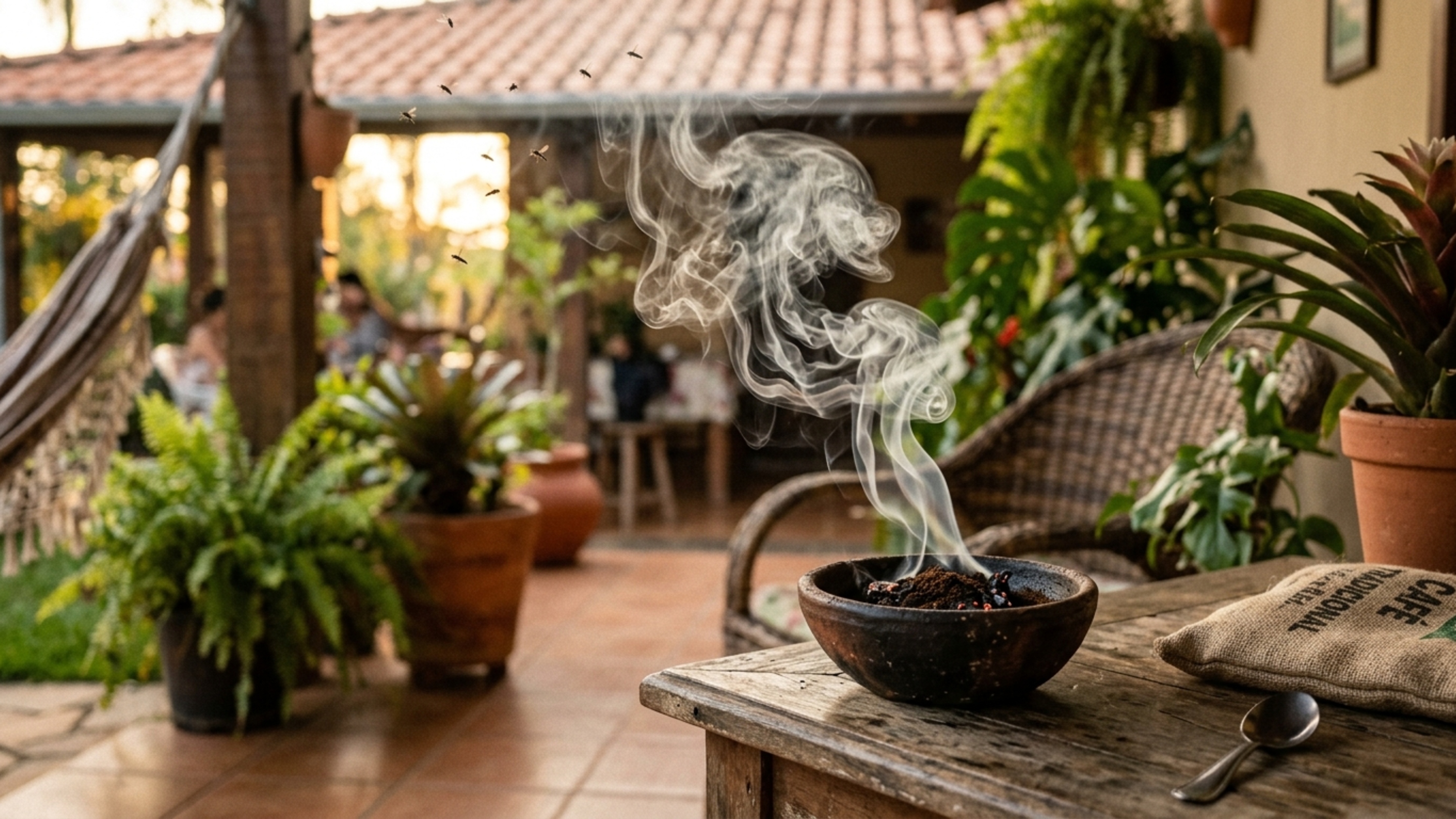 O repelente de fumaça com borra de café que pode afastar mosquitos da varanda quase na hora