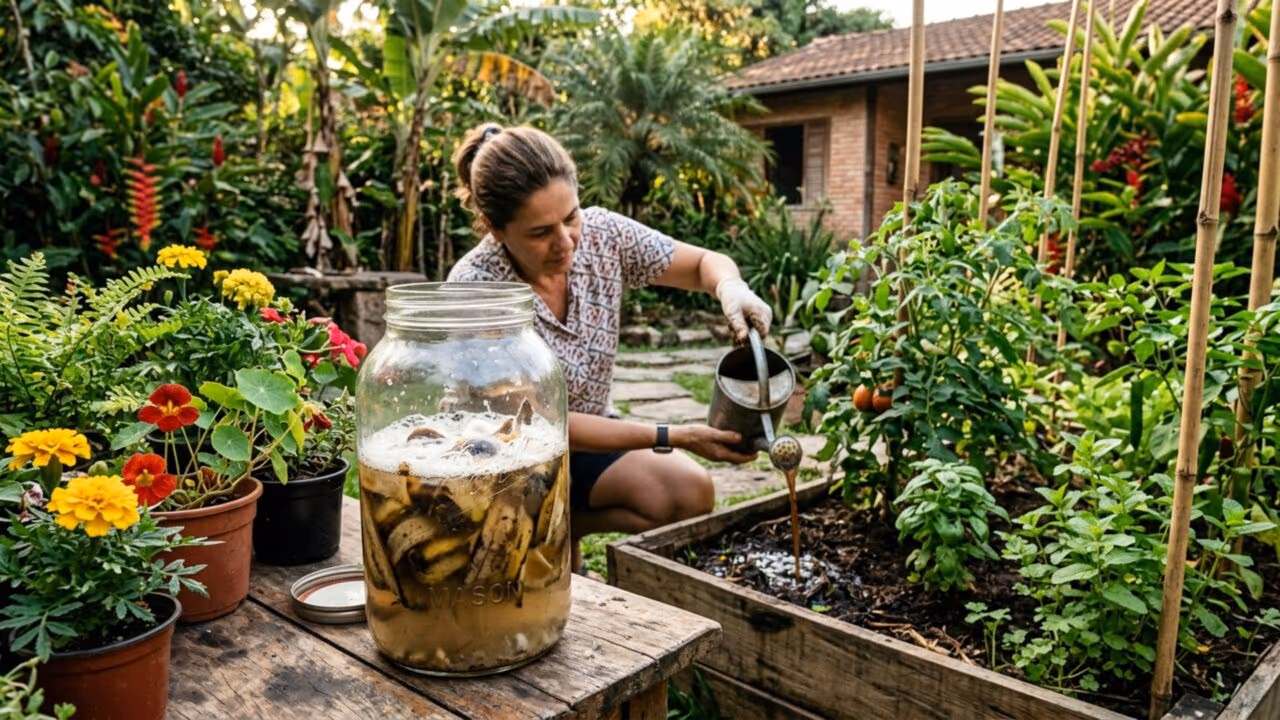 O poder da casca de banana fermentada para fazer suas frutíferas produzirem o ano todo