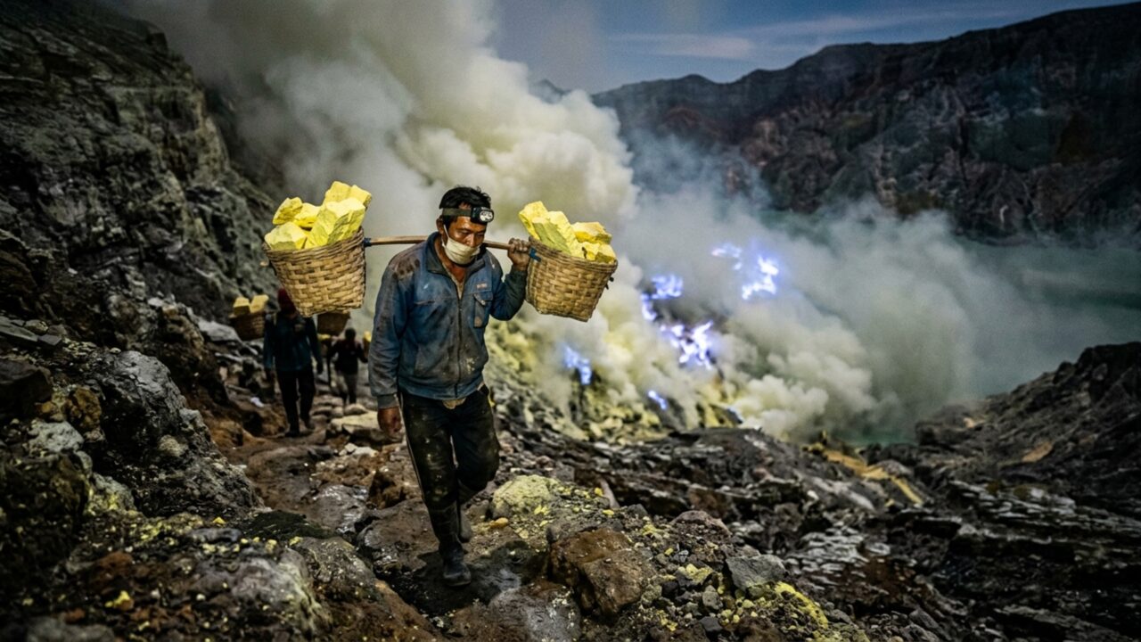 O trabalho mais mortal do planeta num vulcão na Indonésia e o que leva pessoas a enfrentar esse risco extremo
