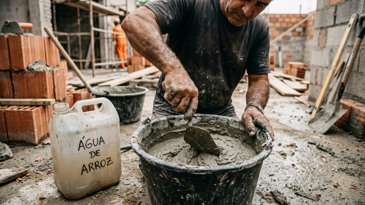 O que acontece se misturar água de arroz no cimento e por que isso está intrigando pedreiros experientes