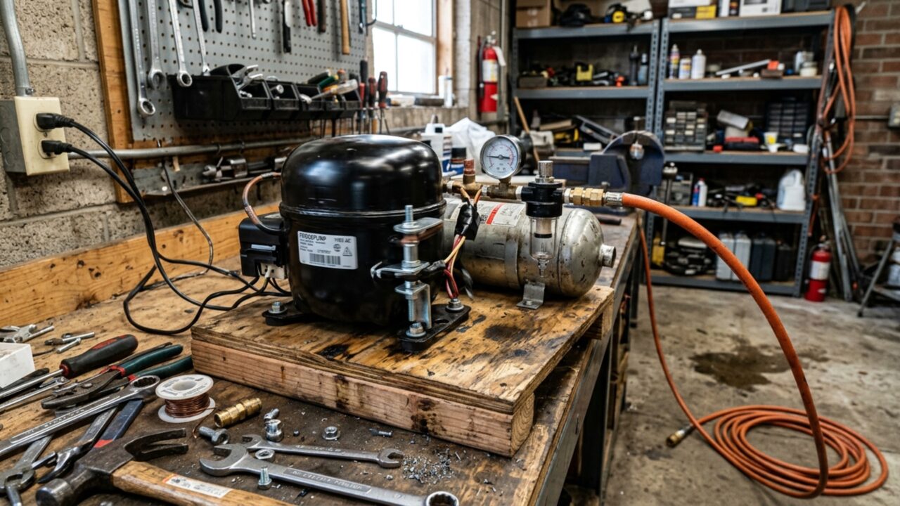 Compressor caseiro silencioso feito com motor de geladeira chama atenção pela eficiência e baixo ruído
