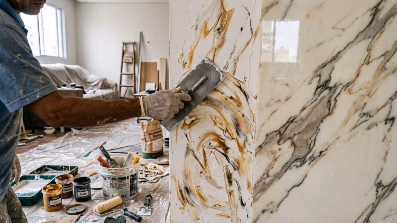 Acabamento com argamassa pode transformar qualquer parede simples em um visual de luxo