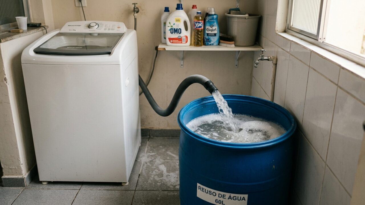 Um sistema automático para aproveitar a água da máquina de lavar e reduzir o desperdício em casa