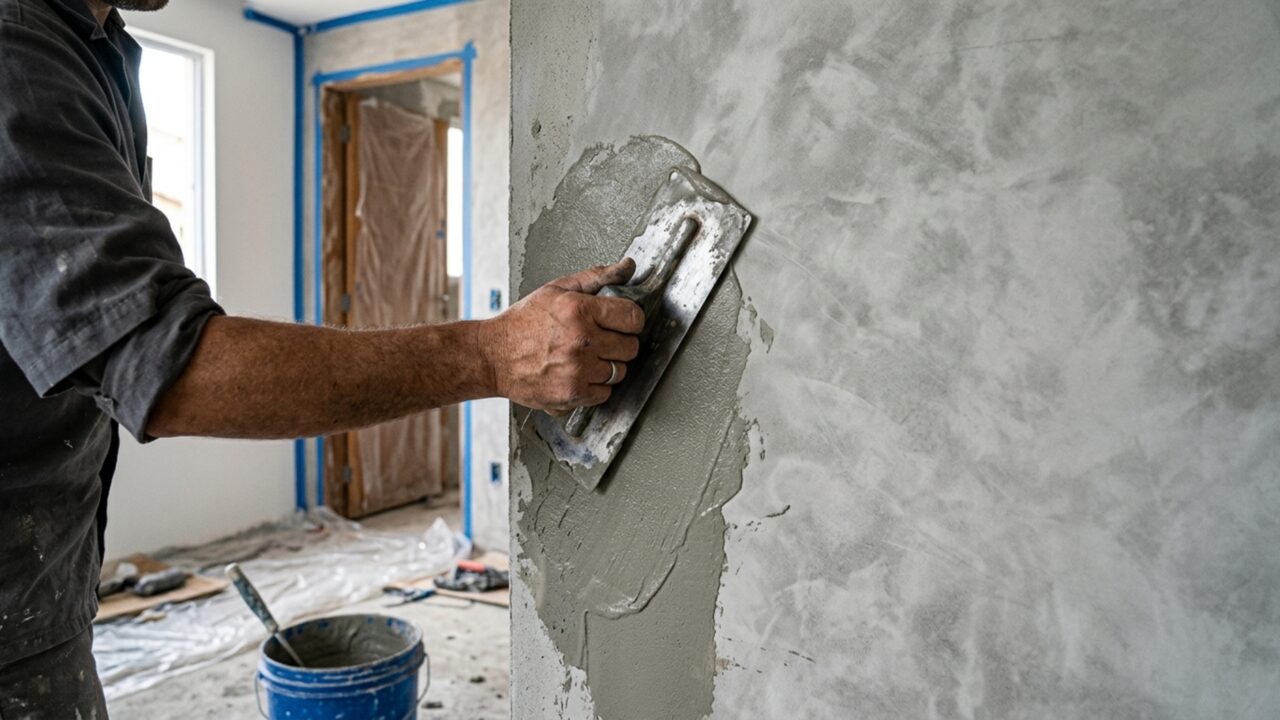 Misturar cimento e massa corrida: a combinação que cria um efeito de cimento queimado gastando pouco com técnica simples