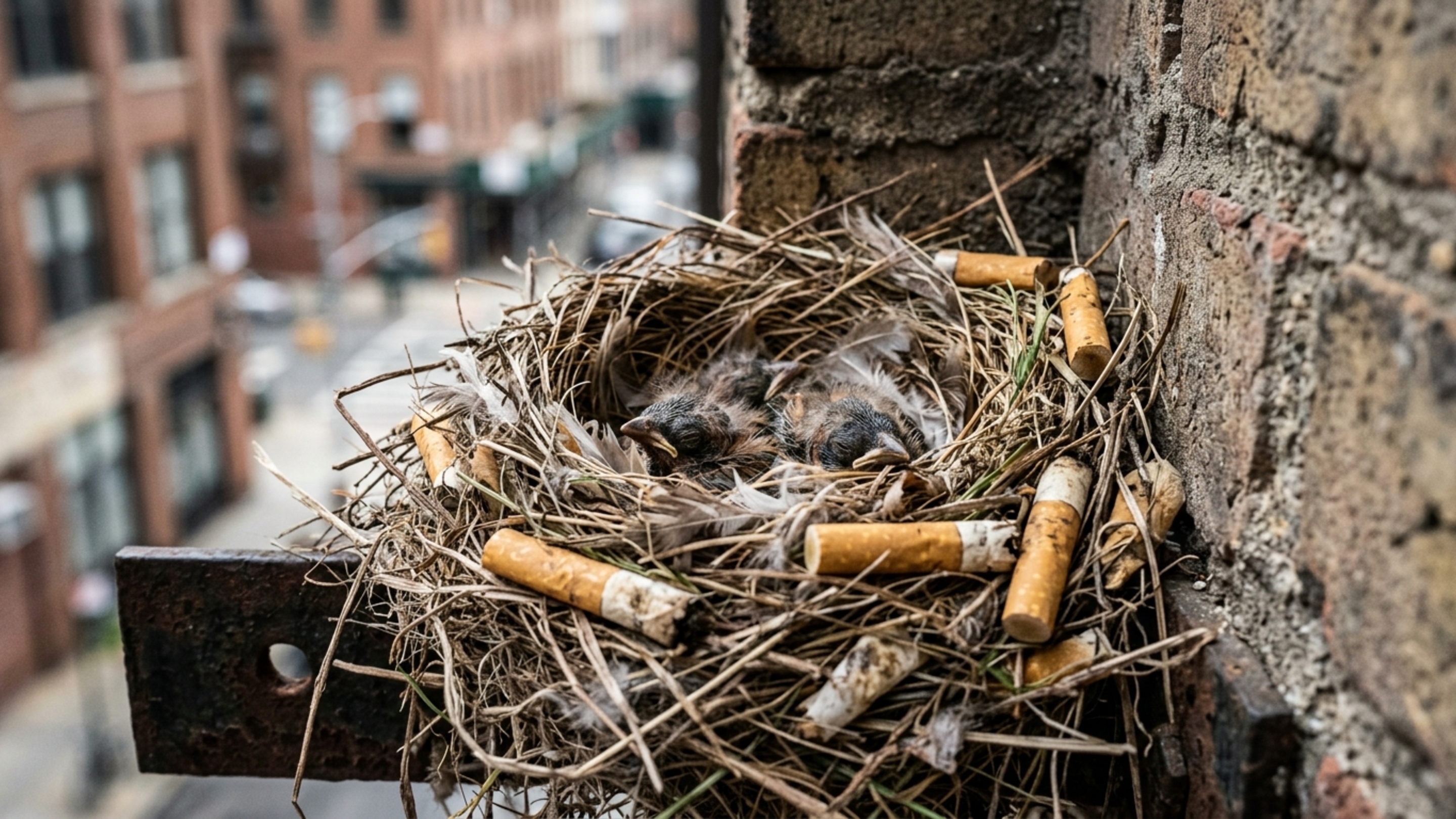 Cientistas descobrem aves usando bitucas de cigarro para ninhos e motivo é surpreendente