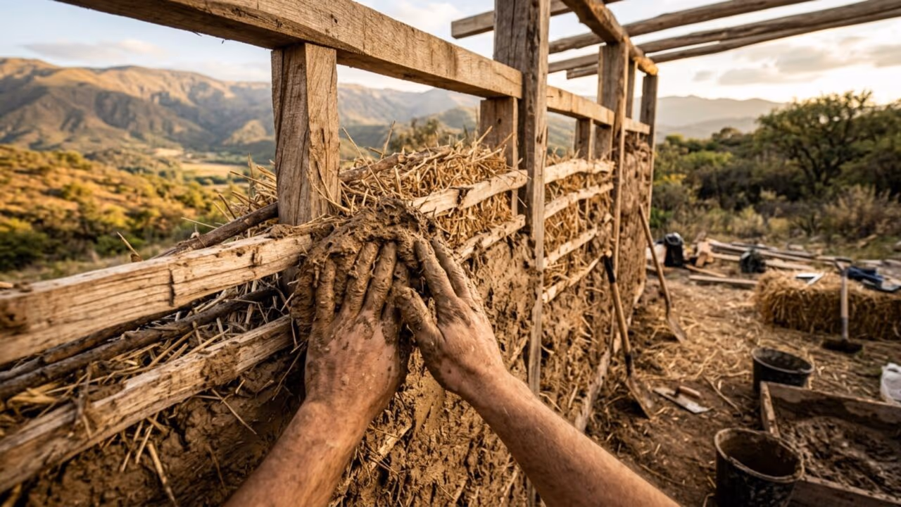 Bioconstrução nas montanhas de Córdoba: Uma mulher construiu a própria casa de barro, palha e madeira para viver com seu filho