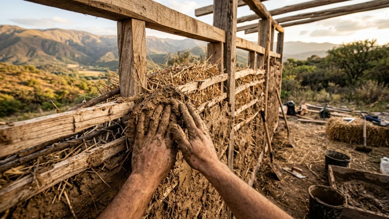 Bioconstrução nas montanhas de Córdoba: Uma mulher construiu a própria casa de barro, palha e madeira para viver com seu filho