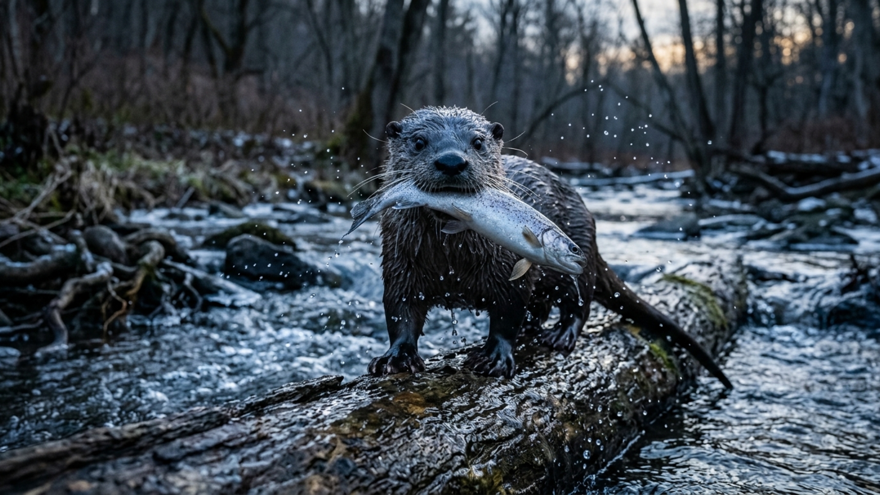 Câmera escondida em trilha flagra lontra capturando peixe com agilidade