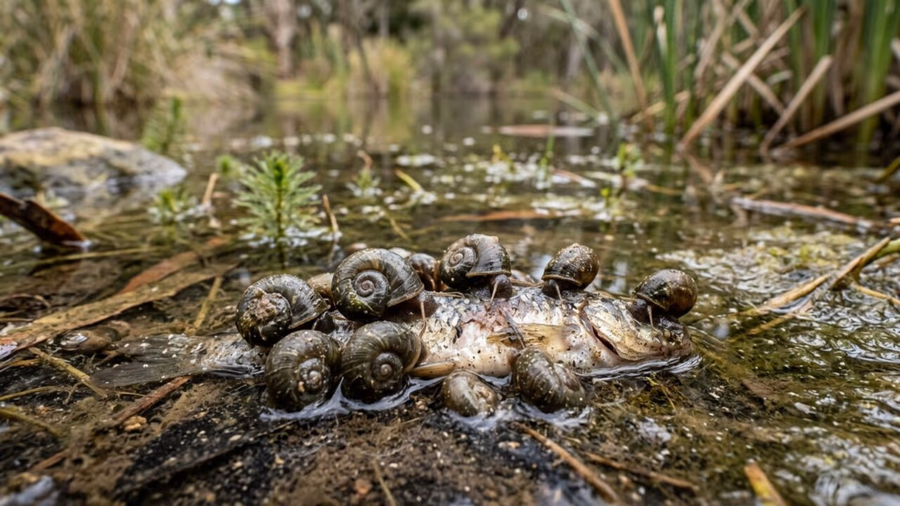 Até os caracóis são assustadores: caracóis de água doce carnívoros são flagrados em ação na Austrália