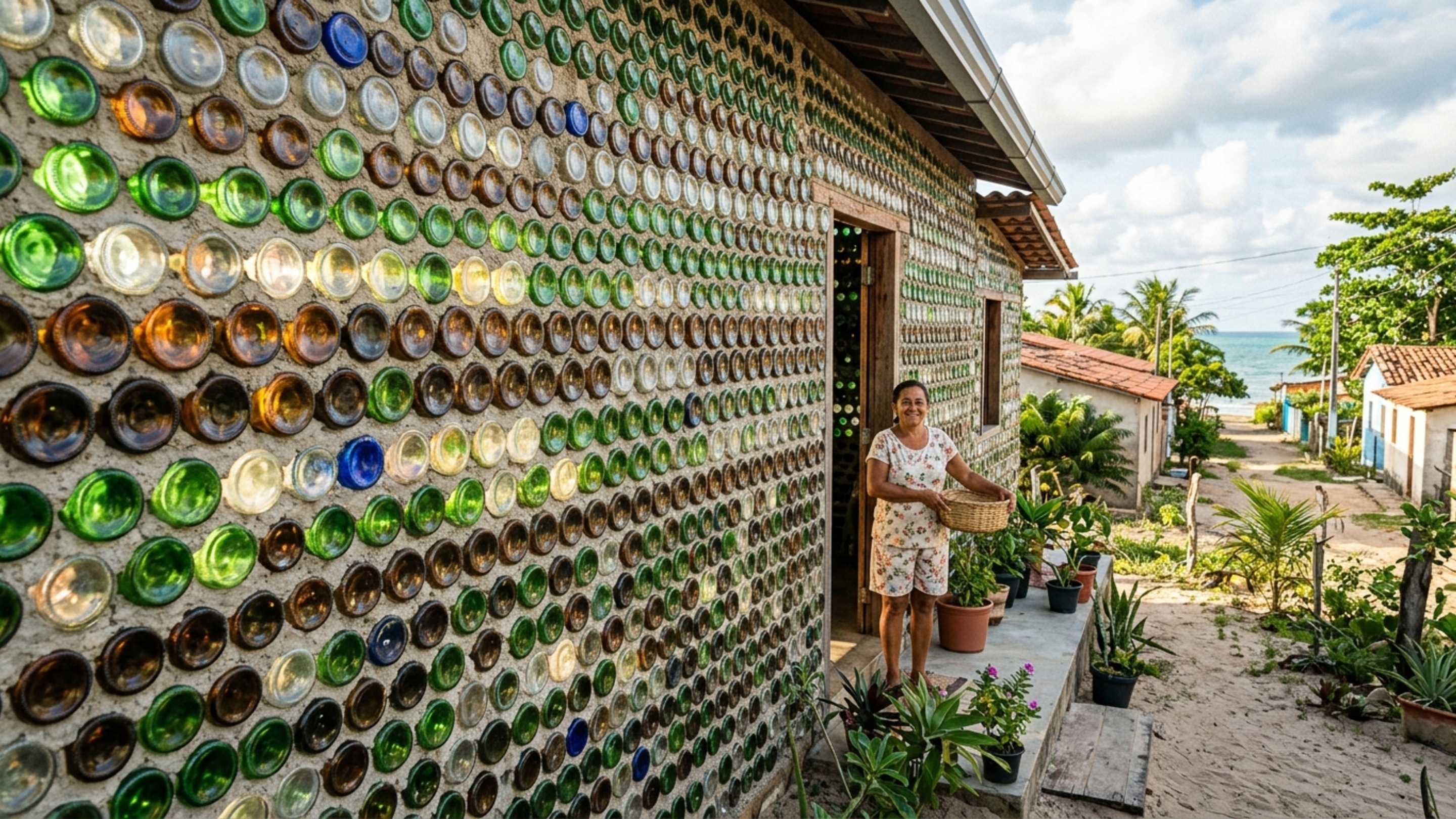 Casa de sal: mãe e filha constroem casa com 4 mil e 300 garrafas de vidro em PE