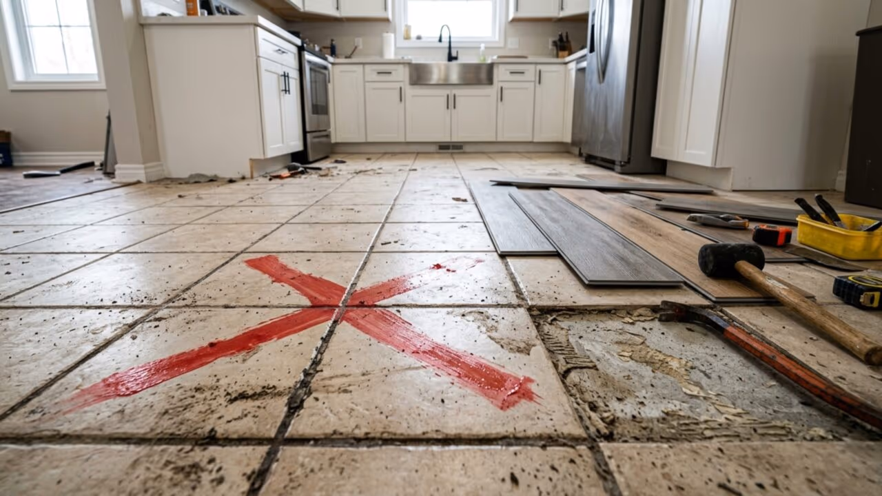 Adeus à cerâmica antiga: Esse é o truque para reformar o piso da cozinha sem obras e em um dia