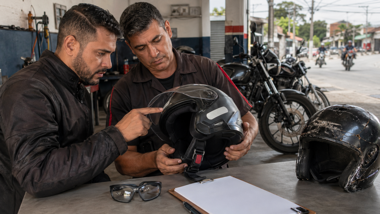 Capacete vencido existe? Entenda o que realmente pesa na fiscalização de motos