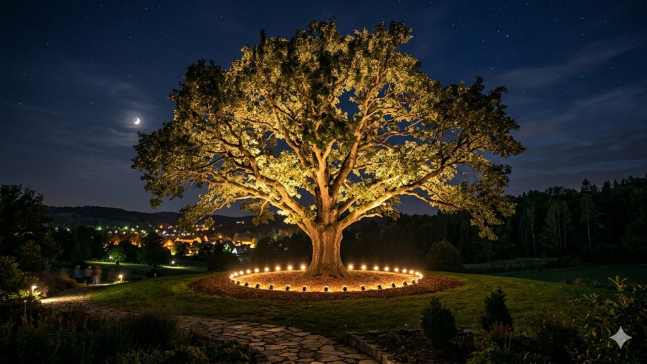 Com toda certeza você gostaria de ter uma árvore com uma decoração dessa no seu quintal, mas precisam ter atenção a poluição luminosa