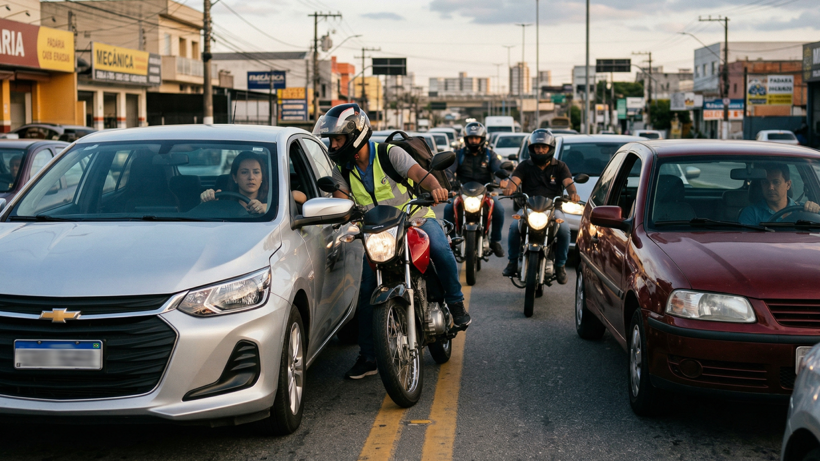 Corredor de moto expõe o conflito entre agilidade, hábito urbano e risco no trânsito
