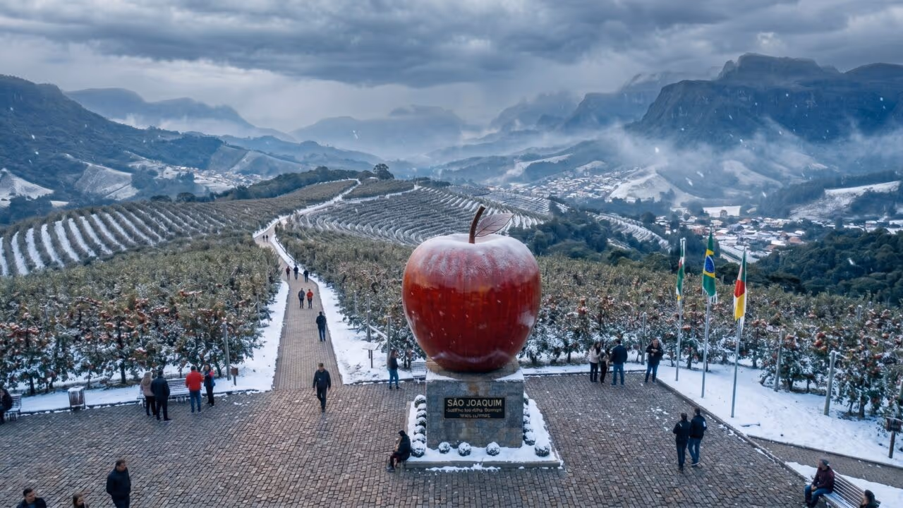 A capital nacional da maçã: cidade mais alta de Santa Catarina que produz 1 em cada 4 maçãs do Brasil a 1.360 metros de altitude e vê neve no inverno