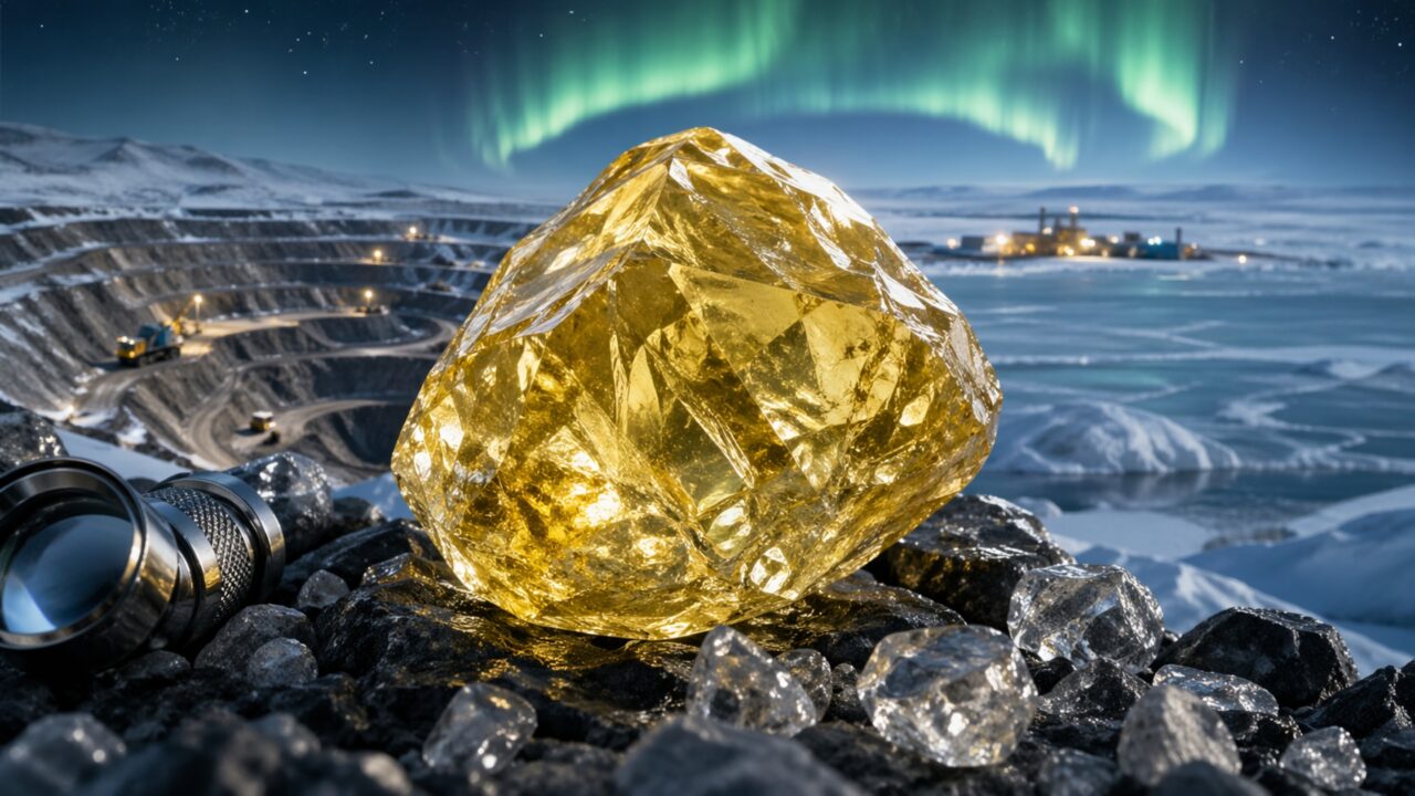 Diamante amarelo de 2.000 milhões de anos e 158 quilates foi encontrado em uma mina a 200 km ao sul do Círculo Polar