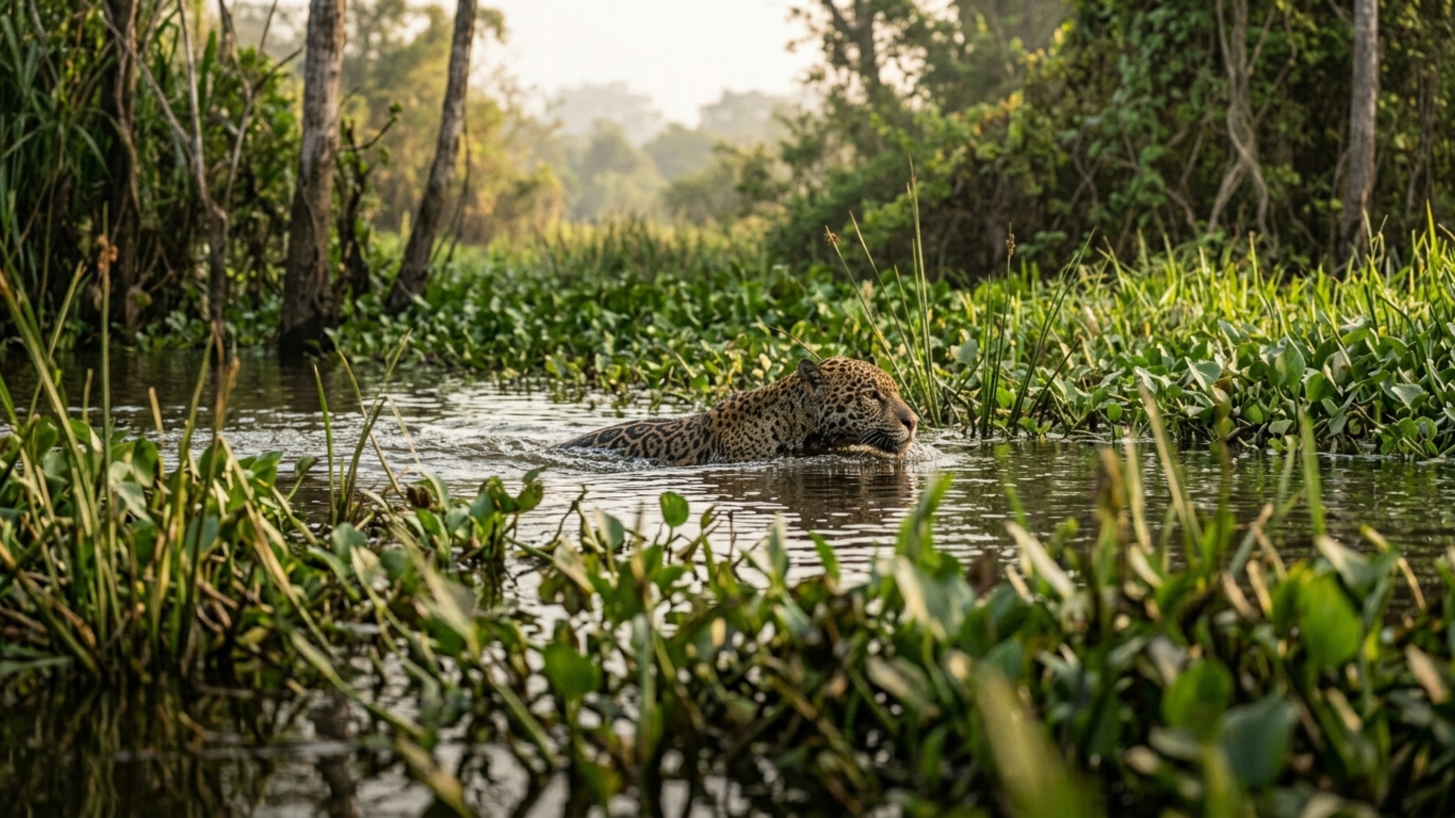 O segredo sombrio do Pantanal é revelado em raro flagrante de uma Onça-Pintada surgindo entre as águas