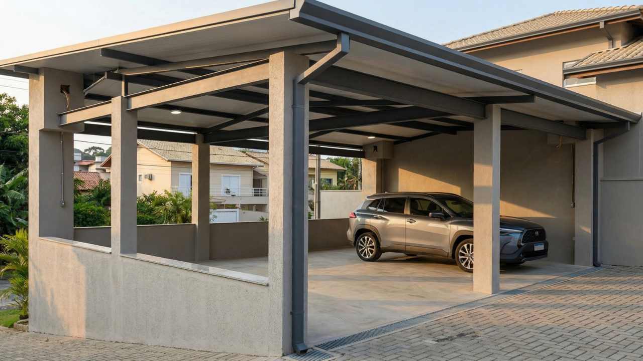 Quanto custa construir uma garagem coberta em 2026 e por que estrutura e acabamento mudam tanto a conta