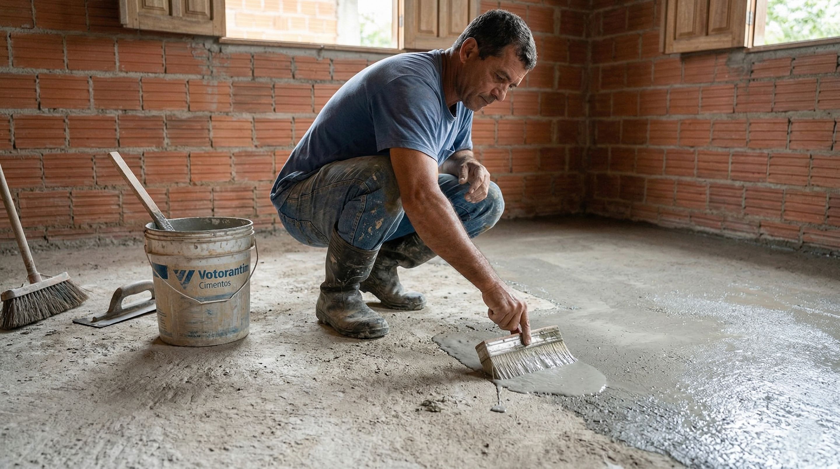 Pedreiro ensina técnica para renovar piso usando nata de cimento sem poeira e areia soltando no chão