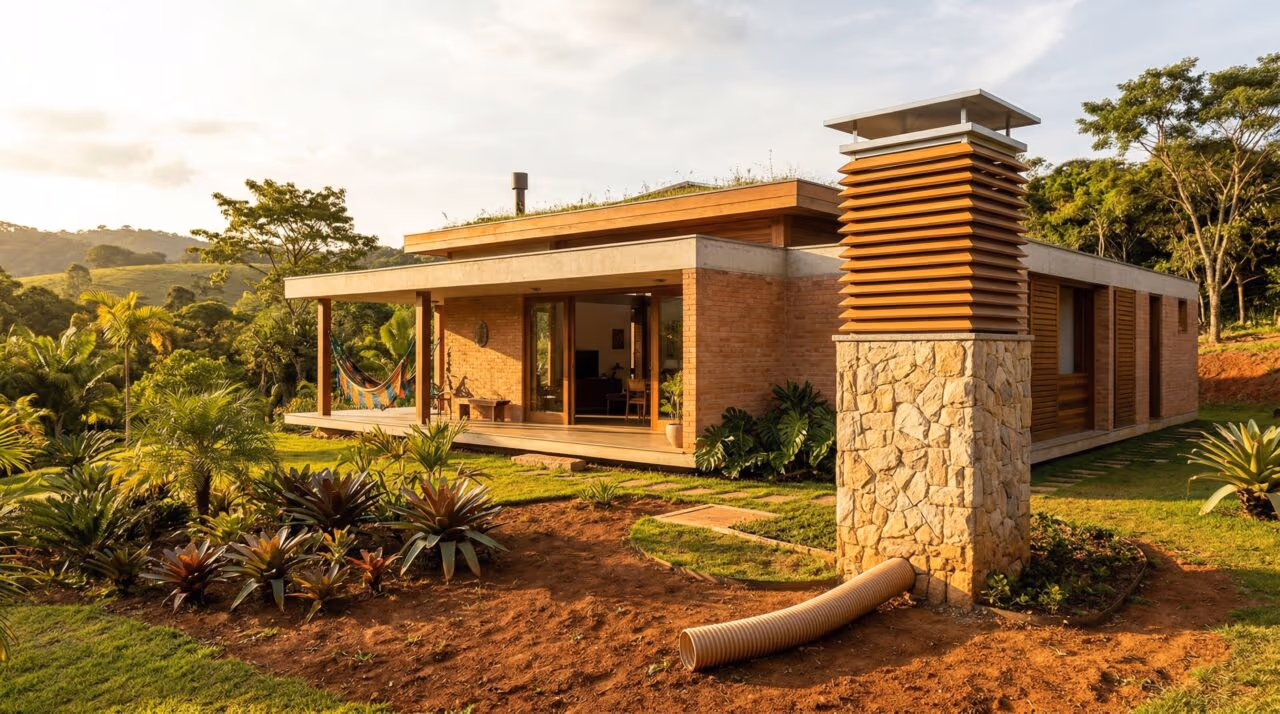 O cano enterrado que esfria o ar antes de entrar em casa e faz o ar-condicionado trabalhar menos