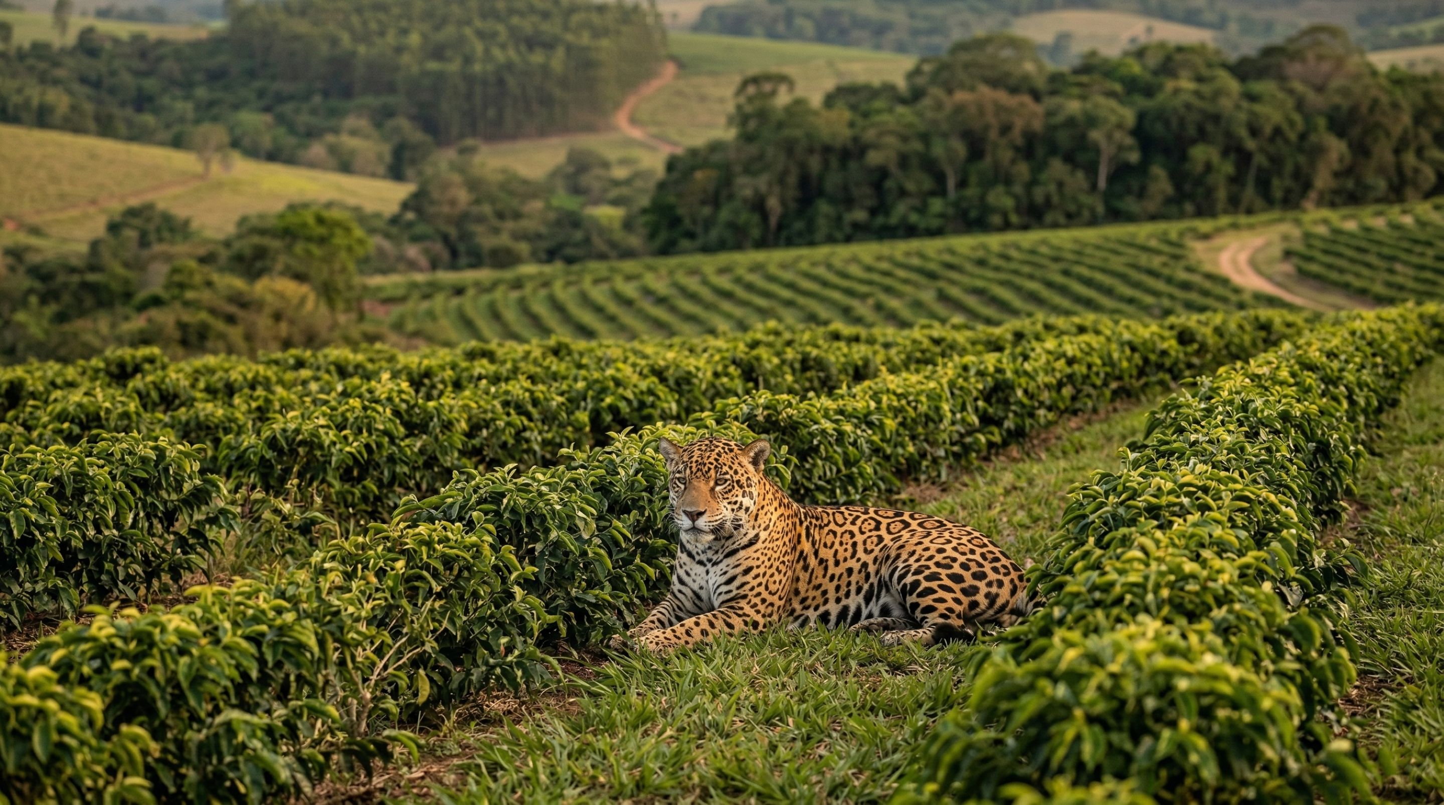 Leopardo é flagrado descansando calmamente em meio a plantação