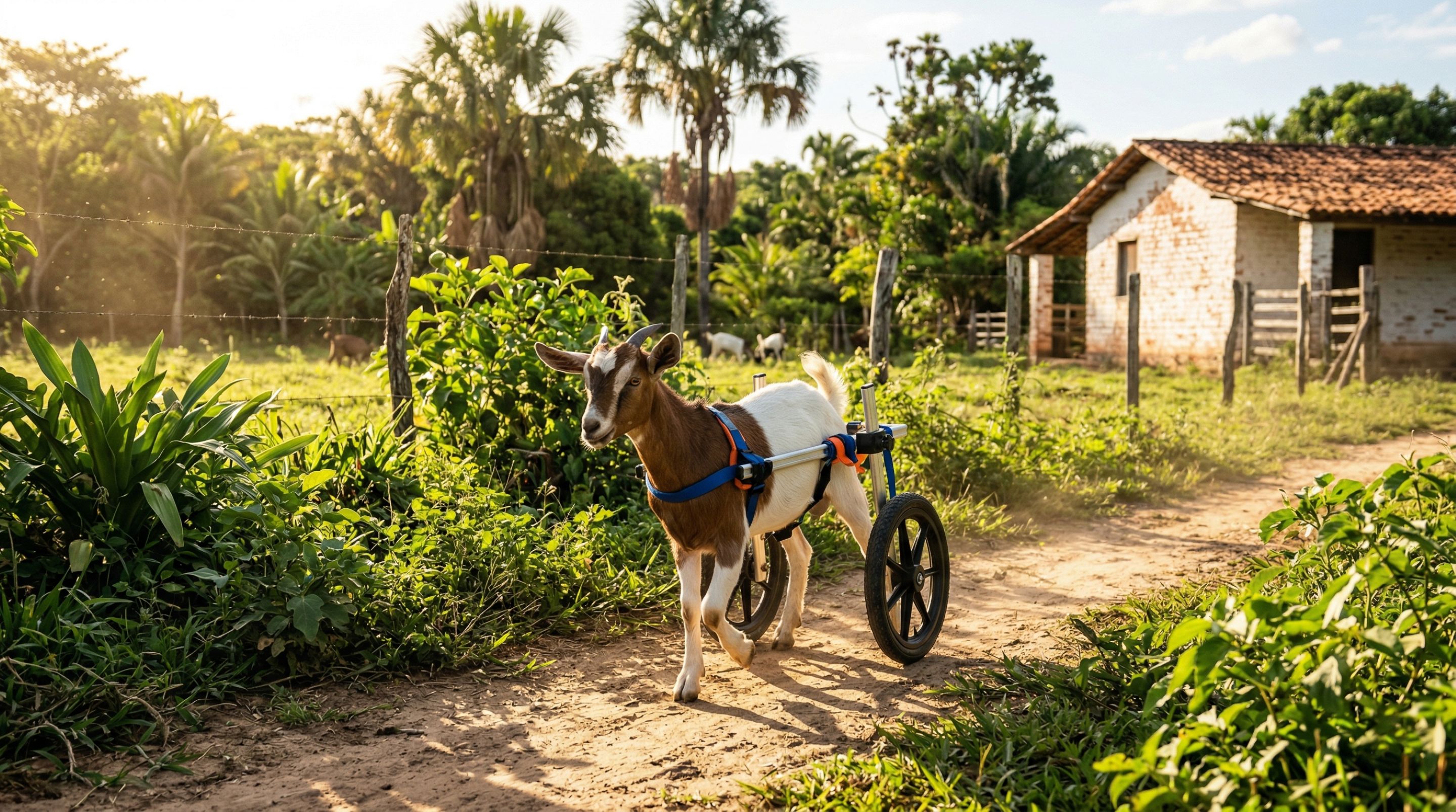 Cabrito com deficiência volta a se movimentar com ajuda de cadeira de rodas