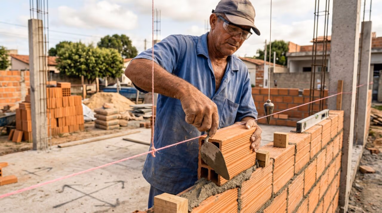 Pedreiro revela técnica pouco conhecida para assentar tijolos mais alinhados