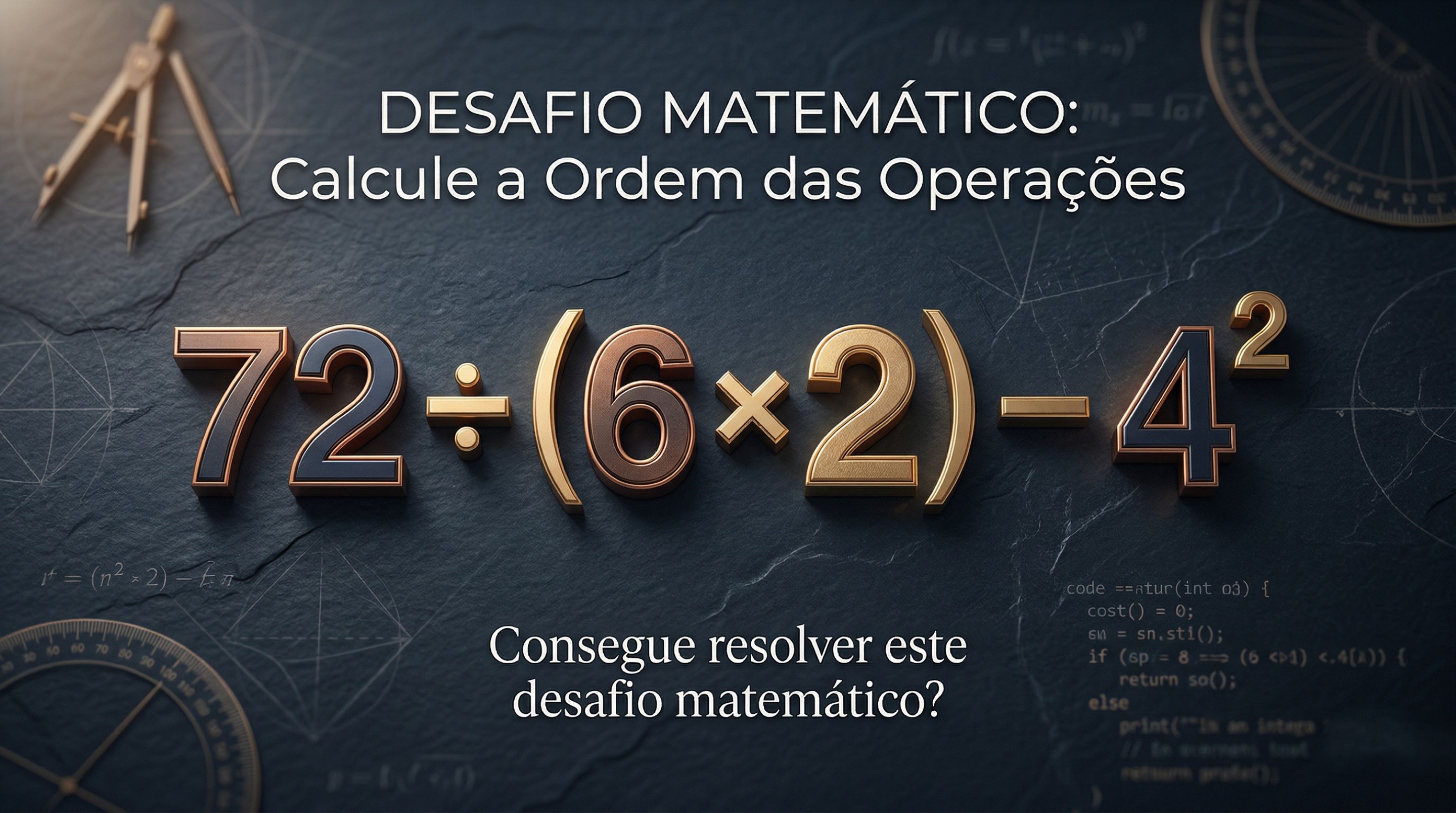 Você tem certeza que sabe fazer 72 ÷ (6 × 2) – 4² sem precisar de calculadora?