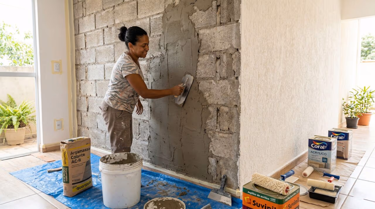 Pedreiro ensina método para transformar parede com argamassa e textura sem gastar muito